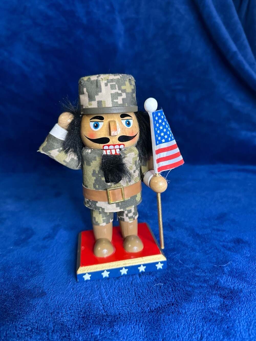 December Home 7" Military Camouflage Saluting Nutcracker with American Flag